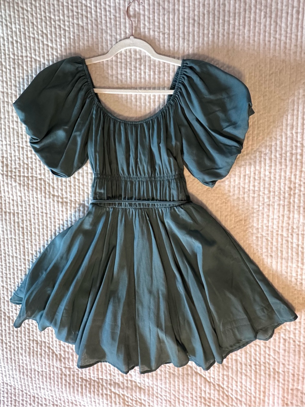 Crystal Doll Teal Puff-Sleeve Twirl Mini Dress